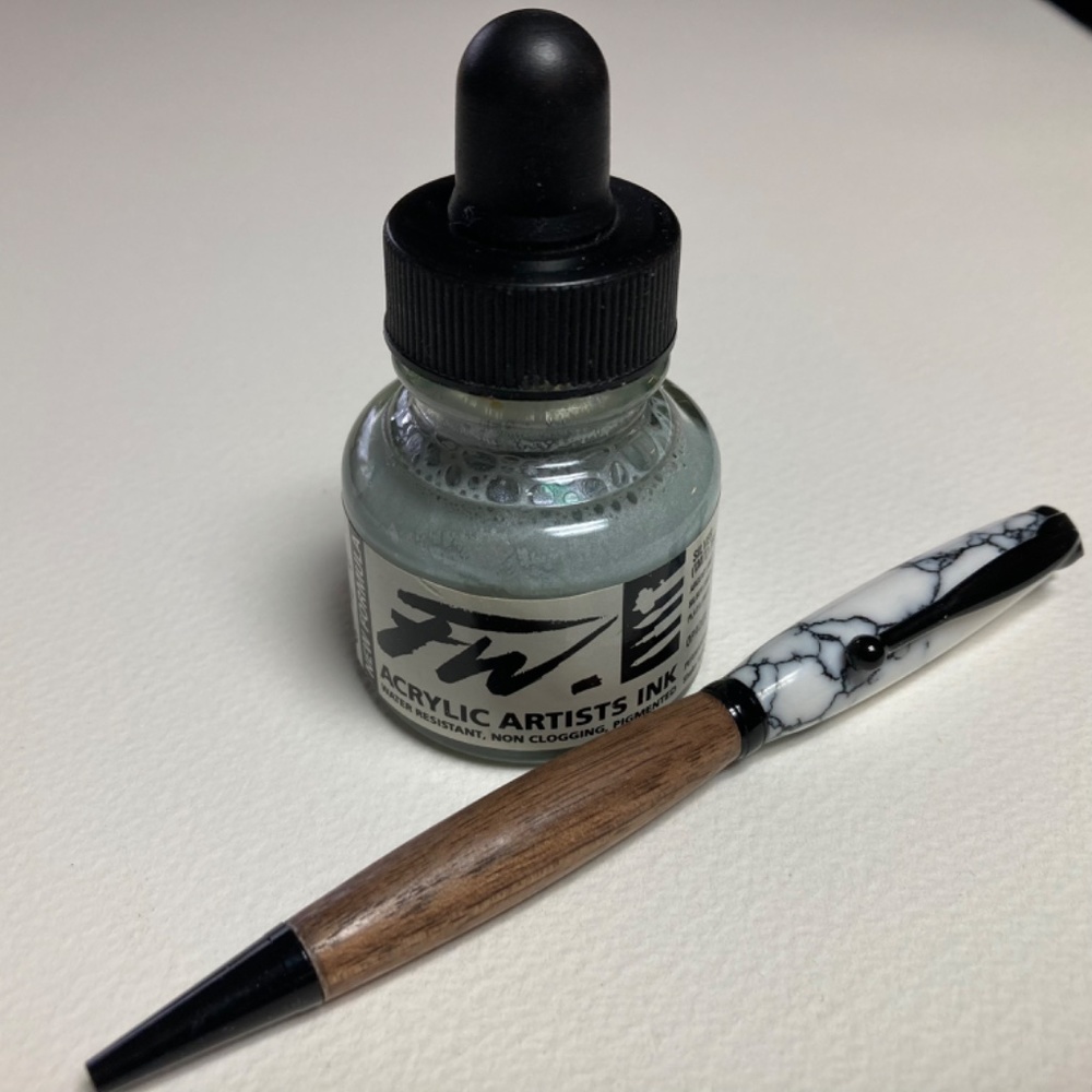 Artist Pen “Hand Turned” Combination Black Walnut Wood/White Marble Acrylic - Picture 13 of 13